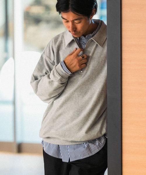 ITEMS URBANRESEARCH（アイテムズ アーバンリサーチ）の「ハーフジップ スウェットプルオーバー（スウェット・メンズ・カーキ/ブラック/オフホワイト/グレー・MEDIUM/LARGE）」の4枚目の写真