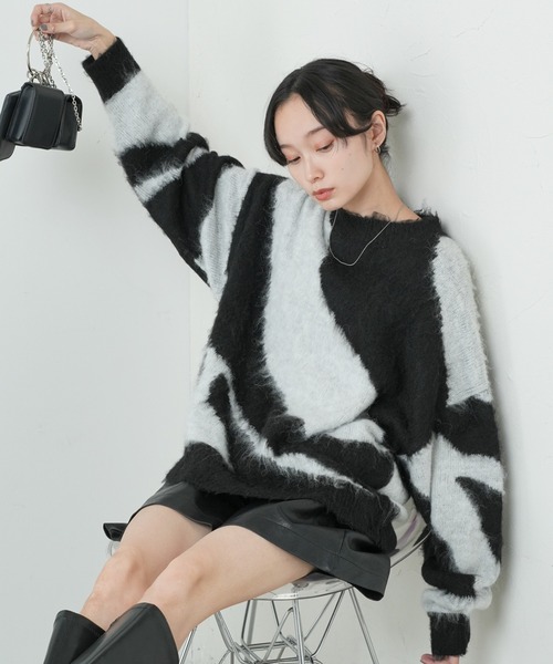 WEGO（ウィゴー）の「WEGO/ガラニットプルオーバー（ニット/セーター・レディース・サックスブルー/ブラック・FREE）」の2枚目の写真