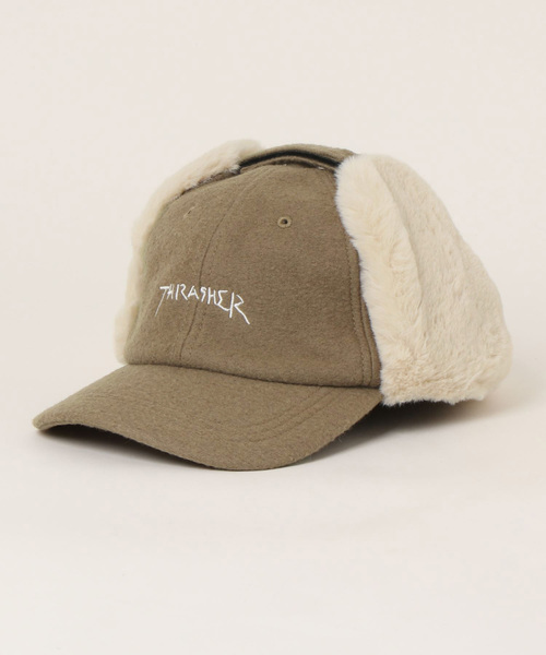 THRASHER(スラッシャー)の「GONZ LOGO YOUTH FLIGHT CAP/スラッシャーキッズフライトキャップ(帽子)(キャップ・キッズ・オフホワイト/ベージュ/ベージュ系その他・55cm)」の3枚目の写真