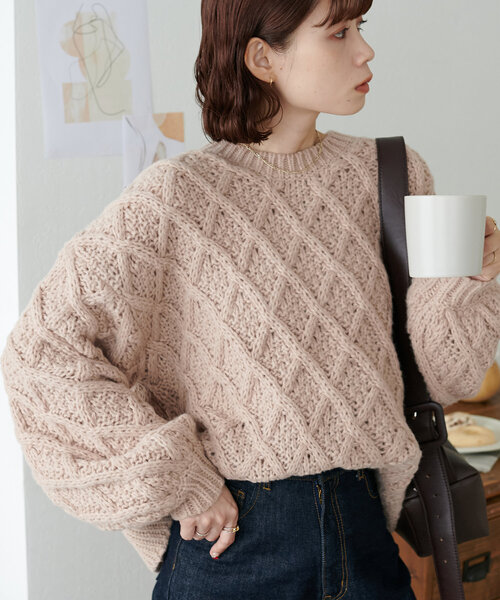 DISCOAT（ディスコート）の「【WEB限定】ビックスリーブケーブルニット