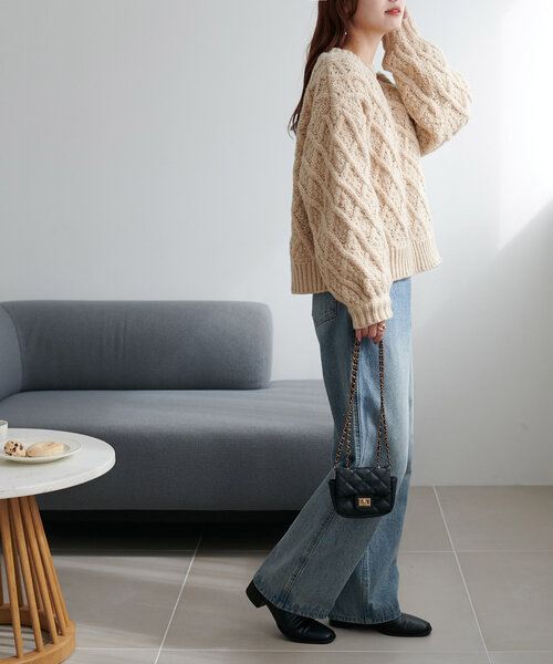 DECO depuis 1985 スリットリブスリーブ ケーブルニット DECO depuis 1985 / デコ ドゥピュ 1985 | ウール スリットリブ