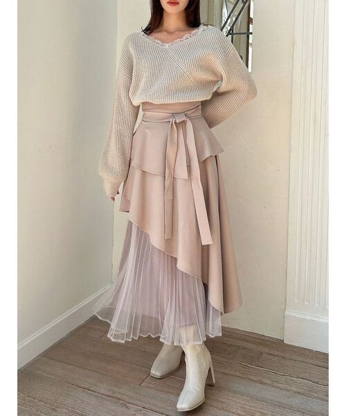 dazzlin（ダズリン）の「レースレイヤードオーバーニットトップス（ニット/セーター・レディース・ベビーピンク/チャコールグレー/ブルー/ベージュ/オフホワイト/ピンク・FREE）」の13枚目の写真