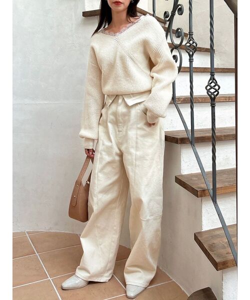 dazzlin（ダズリン）の「レースレイヤードオーバーニットトップス（ニット/セーター・レディース・ベビーピンク/チャコールグレー/ブルー/ベージュ/オフホワイト/ピンク・FREE）」の20枚目の写真