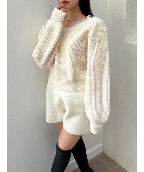 dazzlin（ダズリン）の「レースレイヤードオーバーニットトップス（ニット/セーター・レディース・ベビーピンク/チャコールグレー/ブルー/ベージュ/オフホワイト/ピンク・FREE）」の21枚目の写真