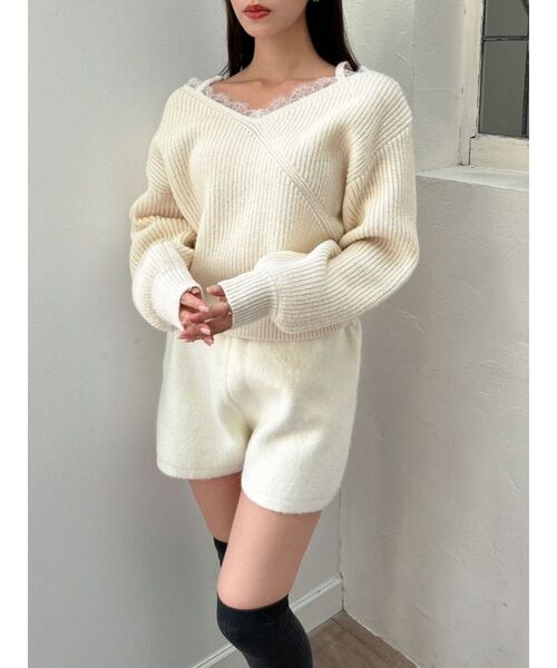 dazzlin（ダズリン）の「レースレイヤードオーバーニットトップス（ニット/セーター・レディース・ベビーピンク/チャコールグレー/ブルー/ベージュ/オフホワイト/ピンク・FREE）」の22枚目の写真