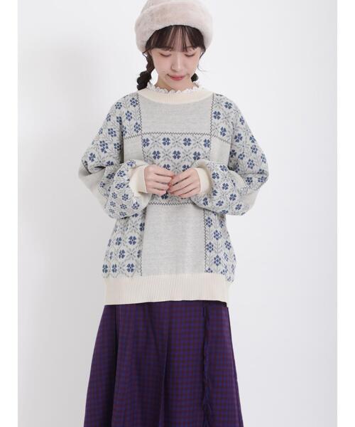 Samansa Mos2（サマンサ モスモス）の「パネルジャカードニット（ニット/セーター・レディース・ベージュ/オフホワイト/ブラック・F）」の7枚目の写真