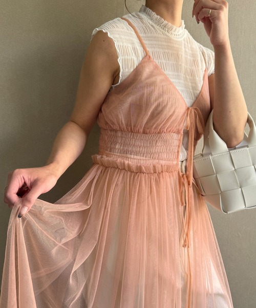 セール】前リボンチュールレイヤードキャミワンピース（ワンピース