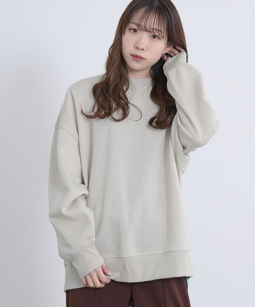 improves(インプローブス)の「裏起毛 無地 ドルマン クルートレーナー(スウェット・メンズ・杢グレー/ブラック/グレイッシュベージュ/パープル/チャコール・LARGE/MEDIUM/X-LARGE)」の4枚目の写真