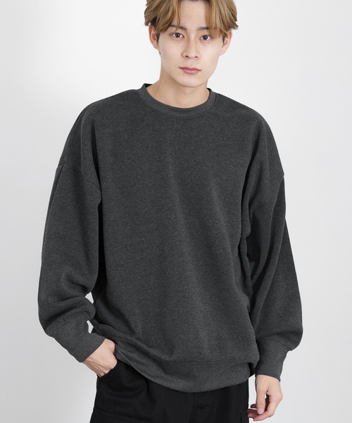 improves(インプローブス)の「裏起毛 無地 ドルマン クルートレーナー(スウェット・メンズ・杢グレー/ブラック/グレイッシュベージュ/パープル/チャコール・LARGE/MEDIUM/X-LARGE)」の3枚目の写真