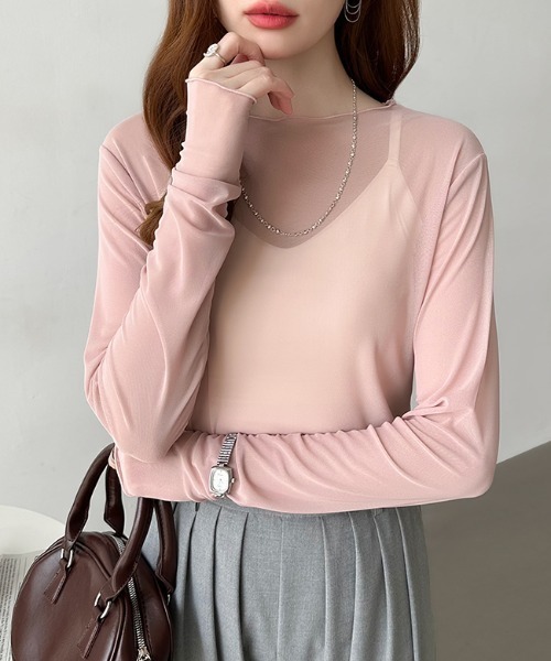 COCOMOMO（ココモモ）の「一枚でも重ねても。上品な肌見せシアー シアートップス カットソー メローデザイン シースルー シアー トップス レイヤードトップス インナー オケージョン 長袖 春服 夏服 秋服 冬服（Tシャツ/カットソー・レディース・ホワイト系その他/ブラウン系その他/ブラック系その他/グレー系その他/ベージュ系その他/ホワイト/ブラック/ベージュ/イエロー/グリーン/パープル系その他/レッド系その他/パープル系その他2/グリーン系その他/ブルー系その他/ブルー系その他2/オレンジ系その他/ダークブルー/ライトグレー系/ピンク系/ブラウン系・FREE）」の19枚目の写真