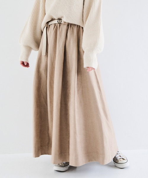Crisp（クリスプ）の「ベルトフレアスカート（スカート・レディース・グレー/ベージュ・FREE）」の2枚目の写真