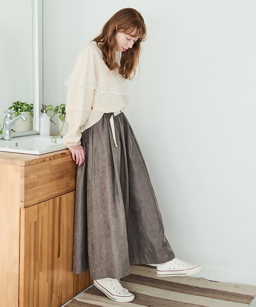 Crisp（クリスプ）の「ベルトフレアスカート（スカート・レディース・グレー/ベージュ・FREE）」の5枚目の写真