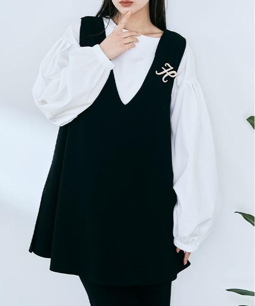 kirakiraShop(キラキラショップ)の「「mochiz」3way セミ フレア ジレ ベスト(ベスト・レディース・ブラック/ネイビー/ライトベージュ/チャコール・L/M)」の2枚目の写真