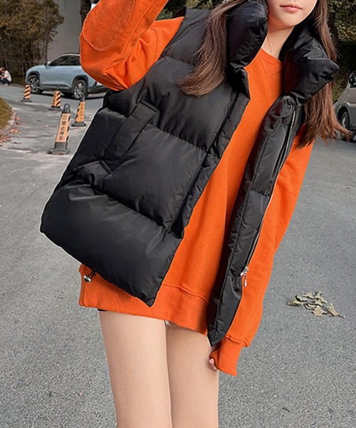 SHEPP(シープ)の「スタンドネック中綿ベスト(ダウンベスト・レディース・ベージュ/ブラック/ホワイト・M/XL/XXL/L)」の2枚目の写真