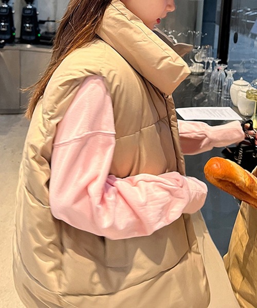 SHEPP(シープ)の「スタンドネック中綿ベスト(ダウンベスト・レディース・ベージュ/ブラック/ホワイト・M/XL/XXL/L)」の9枚目の写真