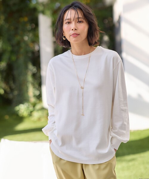 ANY(エニィ)の「ビューティベーシックロングTシャツ(Tシャツ/カットソー・レディース・グレー系/ブルー系/イエロー系/アイボリー系・F)」の1枚目の写真