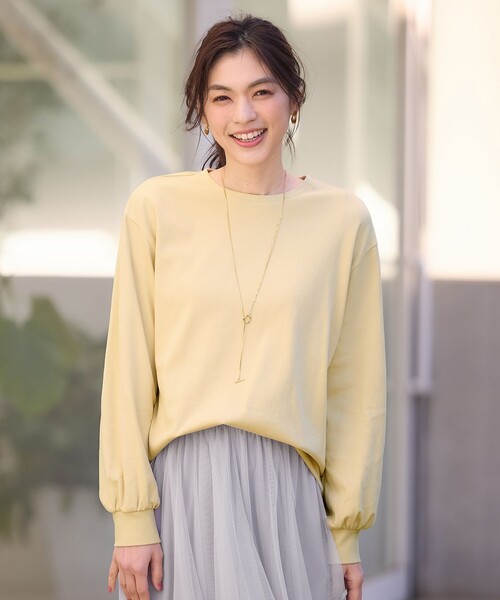 ANY(エニィ)の「ビューティベーシックロングTシャツ(Tシャツ/カットソー・レディース・グレー系/ブルー系/イエロー系/アイボリー系・F)」の4枚目の写真