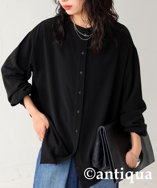 antiqua(アンティカ)の「3wayカットソー(Tシャツ/カットソー・レディース・グリーン/ブルー/オフホワイト/ブラック・FREE)」の1枚目の写真