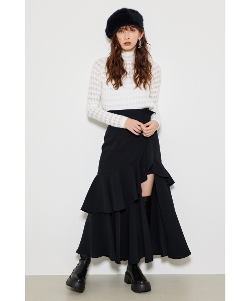 rienda(リエンダ)の「フリルスリットハイウエストスカートショートパンツ 春服(スカート・レディース・ブラック/マルチ/ネイビー系・SMALL/MEDIUM)」の7枚目の写真