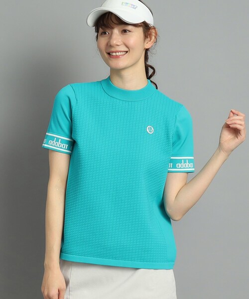 adabat（アダバット）の「◆【手洗い可】袖ロゴデザイン 半袖ボトルネックプルオーバー（ニット/セーター・レディース・ホワイト/ネイビー/ブラック/グリーン・38/42/40/36）」の4枚目の写真