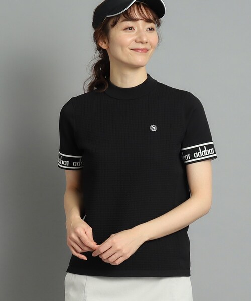 adabat（アダバット）の「◆【手洗い可】袖ロゴデザイン 半袖ボトルネックプルオーバー（ニット/セーター・レディース・ホワイト/ネイビー/ブラック/グリーン・38/42/40/36）」の3枚目の写真