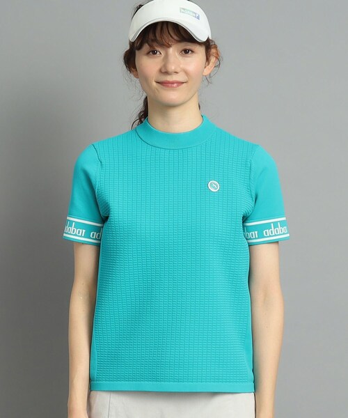 adabat（アダバット）の「◆【手洗い可】袖ロゴデザイン 半袖ボトルネックプルオーバー（ニット/セーター・レディース・ホワイト/ネイビー/ブラック/グリーン・38/42/40/36）」の7枚目の写真