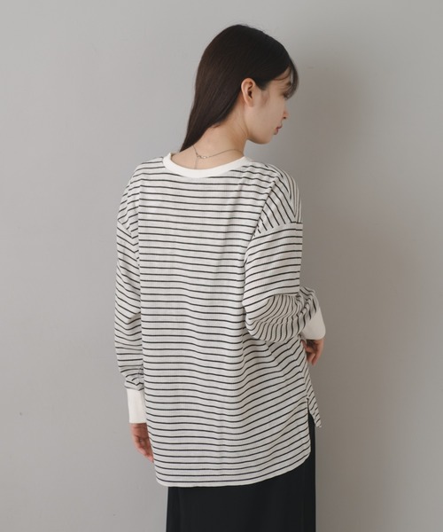 Kastane（カスタネ）の「B ワッフルボーダープルオーバー（Tシャツ/カットソー・レディース・ブラック/ベージュ/オフホワイト・FREE）」の6枚目の写真