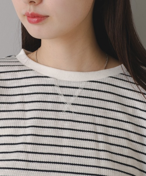Kastane（カスタネ）の「B ワッフルボーダープルオーバー（Tシャツ/カットソー・レディース・ブラック/ベージュ/オフホワイト・FREE）」の12枚目の写真