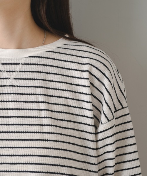 Kastane（カスタネ）の「B ワッフルボーダープルオーバー（Tシャツ/カットソー・レディース・ブラック/ベージュ/オフホワイト・FREE）」の13枚目の写真