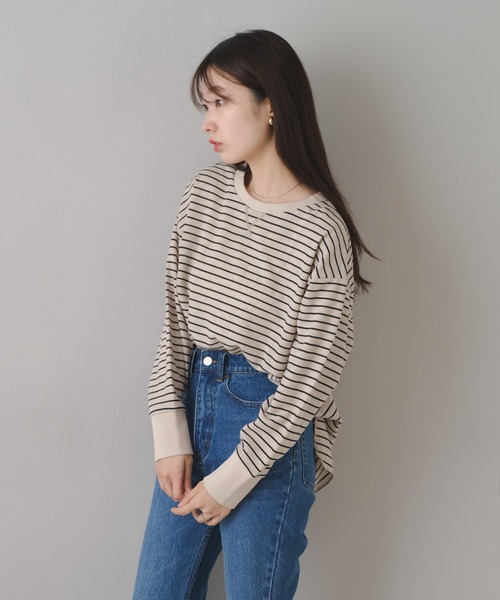 Kastane（カスタネ）の「B ワッフルボーダープルオーバー（Tシャツ/カットソー・レディース・ブラック/ベージュ/オフホワイト・FREE）」の17枚目の写真