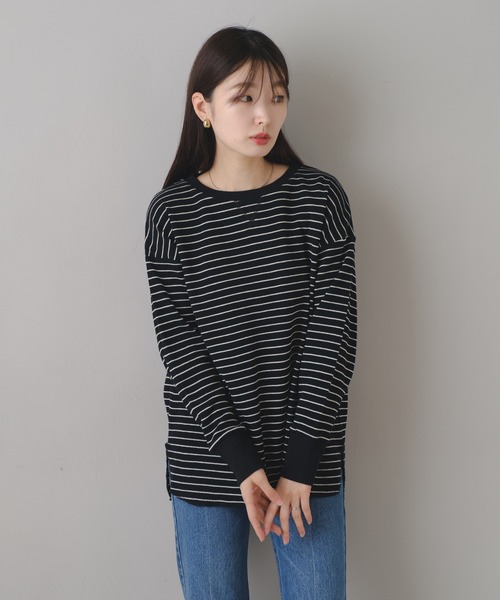 Kastane（カスタネ）の「B ワッフルボーダープルオーバー（Tシャツ/カットソー・レディース・ブラック/ベージュ/オフホワイト・FREE）」の22枚目の写真