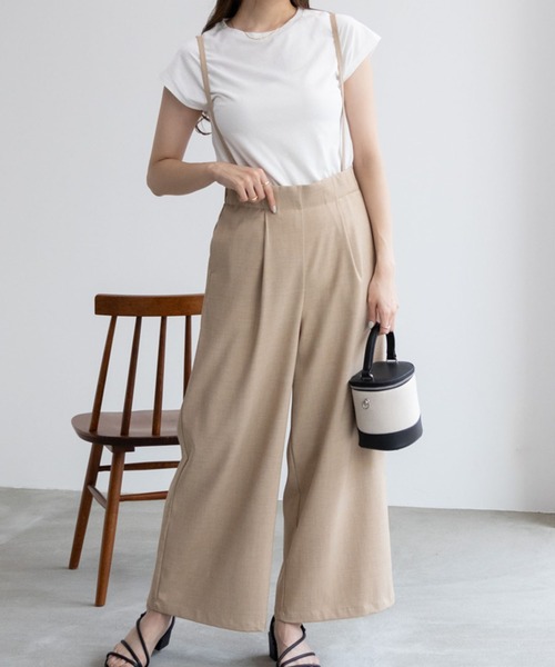 NAVY(ネイビー)の「NAVY杢調麻ライク2WAYサロペット+インナーTシャツSET アンサブル(サロペット/オーバーオール・レディース・ブラック/ベージュ/ブラウン・S/M/L/XL)」の1枚目の写真