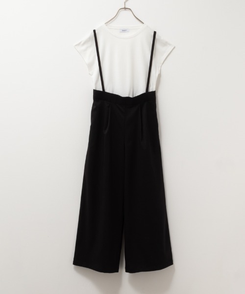 NAVY(ネイビー)の「NAVY杢調麻ライク2WAYサロペット+インナーTシャツSET アンサブル(サロペット/オーバーオール・レディース・ブラック/ベージュ/ブラウン・S/M/L/XL)」の11枚目の写真