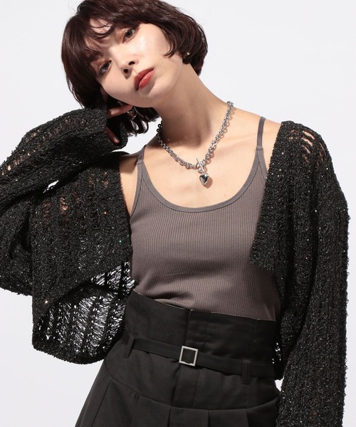 PAGEBOY（ページボーイ）の「スパンコールメッシュカーディガン（カーディガン/ボレロ・レディース・ブラック/ホワイト/ライム・FREE）」の12枚目の写真