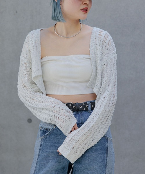 PAGEBOY（ページボーイ）の「スパンコールメッシュカーディガン（カーディガン/ボレロ・レディース・ブラック/ホワイト/ライム・FREE）」の4枚目の写真