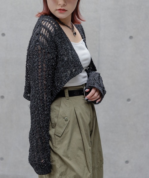 PAGEBOY（ページボーイ）の「スパンコールメッシュカーディガン（カーディガン/ボレロ・レディース・ブラック/ホワイト/ライム・FREE）」の10枚目の写真