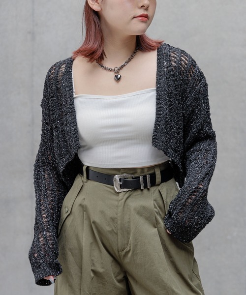 PAGEBOY（ページボーイ）の「スパンコールメッシュカーディガン（カーディガン/ボレロ・レディース・ブラック/ホワイト/ライム・FREE）」の11枚目の写真