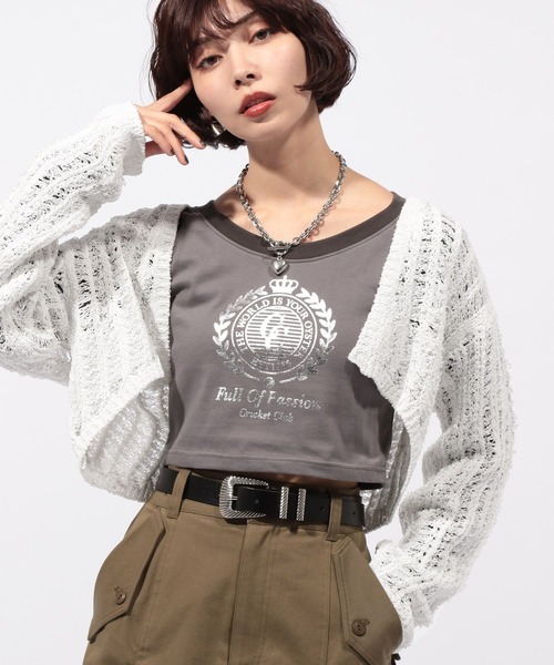 PAGEBOY（ページボーイ）の「スパンコールメッシュカーディガン（カーディガン/ボレロ・レディース・ブラック/ホワイト/ライム・FREE）」の7枚目の写真