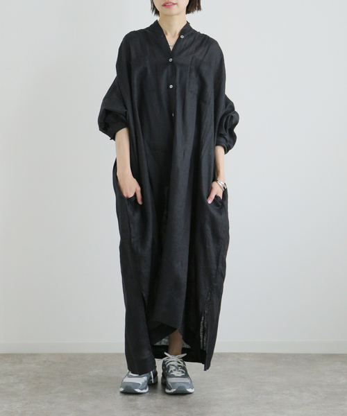 JOURNAL STANDARD(ジャーナルスタンダード)の「ゼフィールリネンギャザーワンピース(ワンピース・レディース・ブラック/ブラック系その他/レッド・FREE)」の4枚目の写真