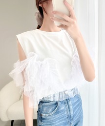 【mily bilet】360度コーデが華やぐ。フリルデザインノースリーブTシャツ