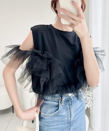【mily bilet】360度コーデが華やぐ。フリルデザインノースリーブTシャツ