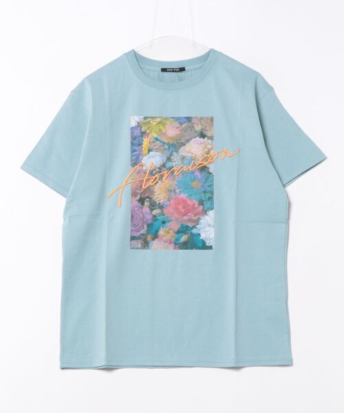 [VITAL SIGN] ブルーフラワー スリムフィット Tシャツ ブルー（青）系 VITAL SIGN(バイタルサイン) Tシャツ