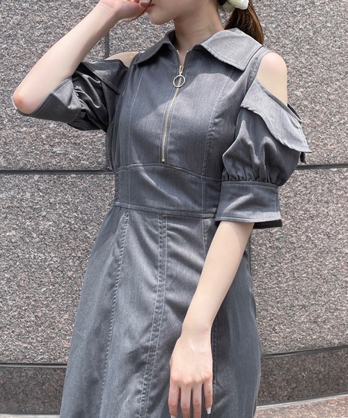 TORTE（トルテ）の「フロントジップシャツワンピース（ワンピース・レディース・ライトブルー/ホワイト系その他/ダークブルー/ブラック/チャコールグレー・FREE）」の4枚目の写真