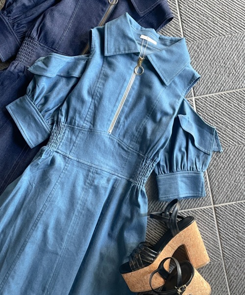 TORTE（トルテ）の「フロントジップシャツワンピース（ワンピース・レディース・ライトブルー/ホワイト系その他/ダークブルー/ブラック/チャコールグレー・FREE）」の13枚目の写真