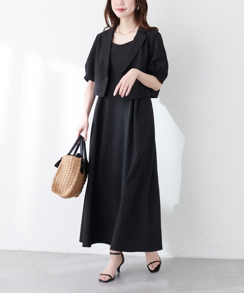 natural couture(ナチュラルクチュール)の「【WEB限定】ショートジャケット×ジャンスカSET(ワンピース・レディース・ブラック/サックスブルー/ライトベージュ/レッド系その他・LARGE/MEDIUM)」の2枚目の写真