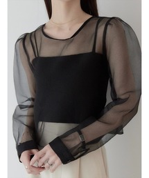 amel | パフスリーブシアーブラウス/ブラック(シャツ/ブラウス)