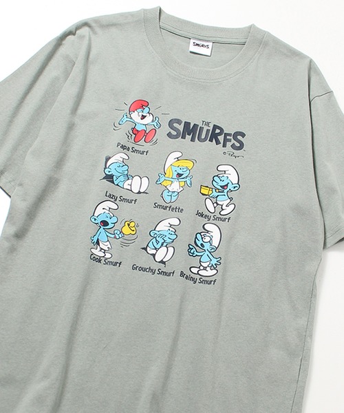 ALWAYS GOOD TIME（オルウェイズグッドタイム）の「【THE SMURFS/スマーフ】天竺クルーネック半袖 ワンポイント刺繍・プリントＴシャツ（Tシャツ/カットソー・メンズ・スミクロ/グリーン/オフホワイト/グレイッシュベージュ・M/L/LL）」の4枚目の写真