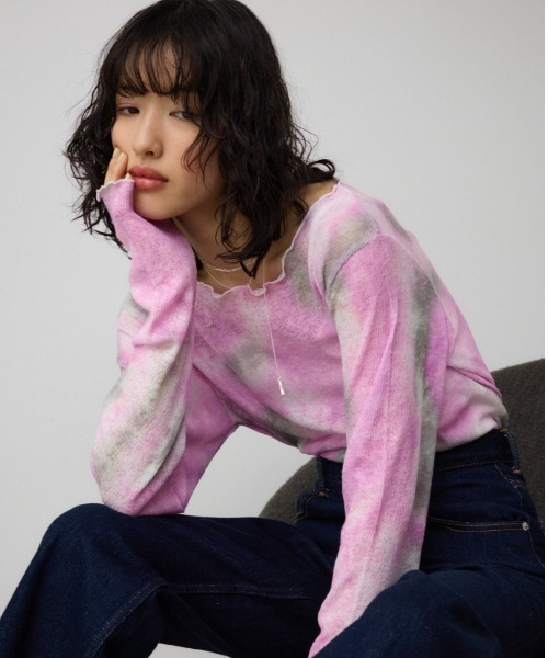 AZUL by moussy(アズールバイマウジー)の「タイダイリブカットソー(Tシャツ/カットソー・レディース・ベージュ系その他/ピンク系その他・FREE)」の1枚目の写真