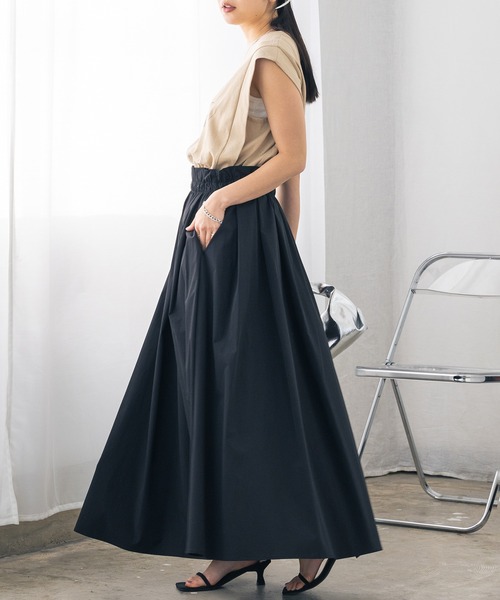 hunch(ハンチ)の「接触冷感タックフレアスカート(スカート・レディース・ブラック/ベージュ/テラコッタ/オリーブドラブ・FREE)」の7枚目の写真