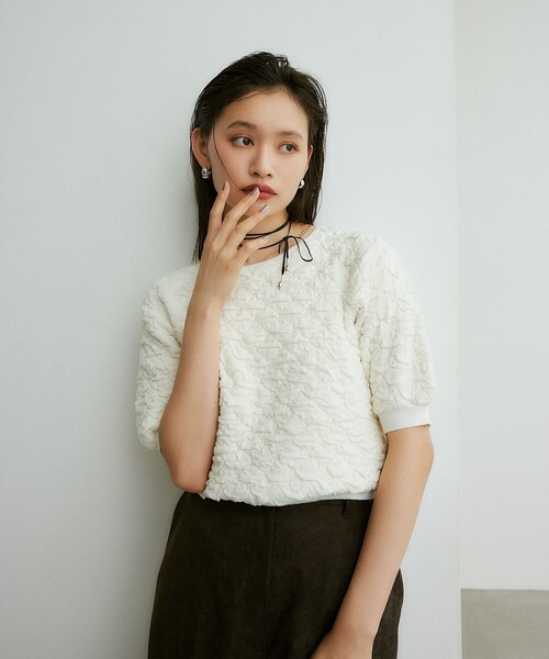 EMMEL REFINES(エメルリファインズ)の「<EMMEL REFINES>EM HW クルーネック ポコ ニット(ニット/セーター・レディース・グレー/オフホワイト/ピンク・FREE)」の2枚目の写真